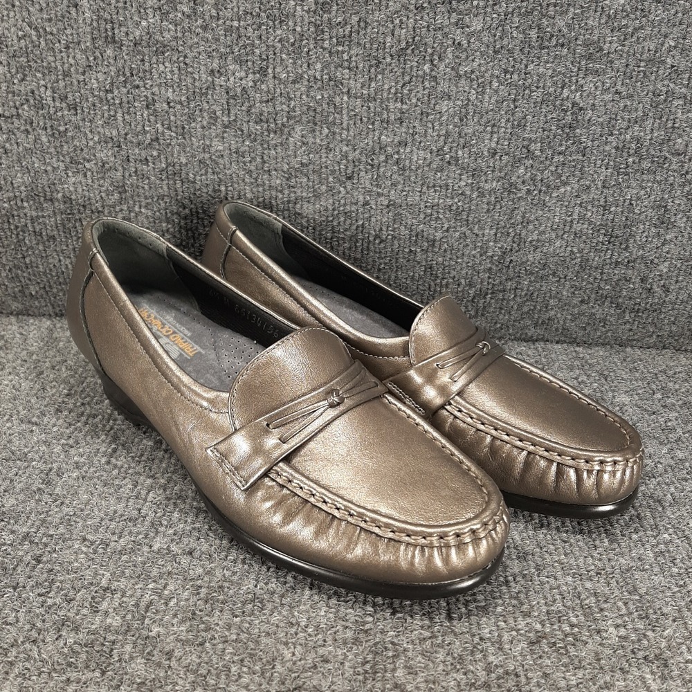 SAS Easier Womens 6.5 M Metallic Bronze Leather Loafer Slip On‎ Moc Toe USA Made